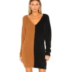 House of Harlow 1960 x Revolve Color block Brown Black Fuzzy Sweater  Dress